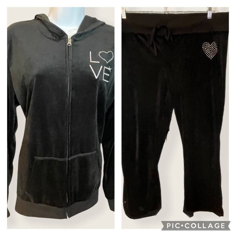 Hard Candy Black Velour Love Track Suit Athletic Wear Sz XXL